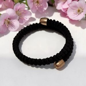 New Black Braided Elastic Bracelet with Gold Caps - Women Jewelry